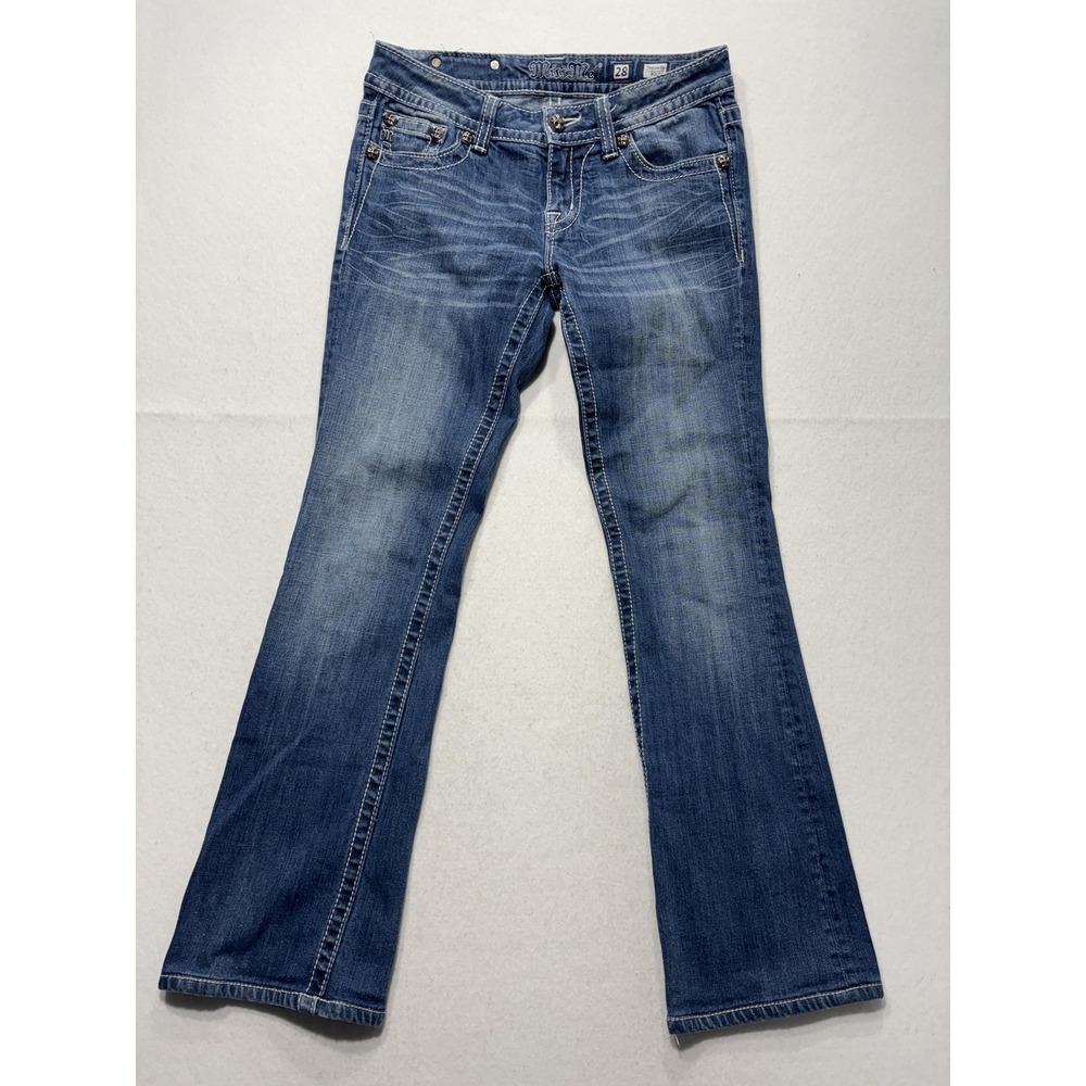 Miss Me Womens 28 Blue Medium Wash Low Rise Bootcut Embellished Jeans JP6048B